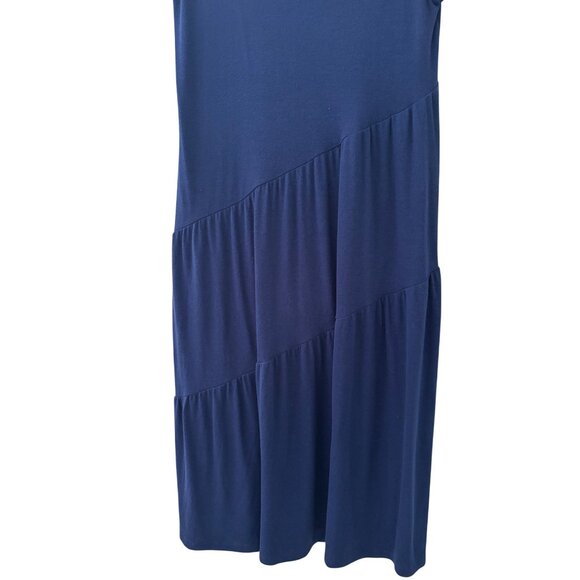 Ann Taylor Navy Midi Dress With Tiered Design Short Sleeves Stretch Fabric - Picture 9 of 9